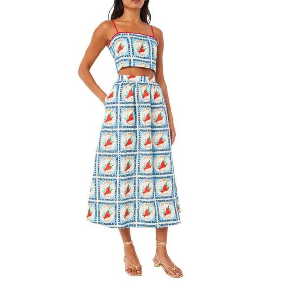 NEW RHODE TWO-PIECE LINEN SKIRT AND TOP SET W/LAL MIRCHI PRINT SIZE XS - Picture 1 of 15